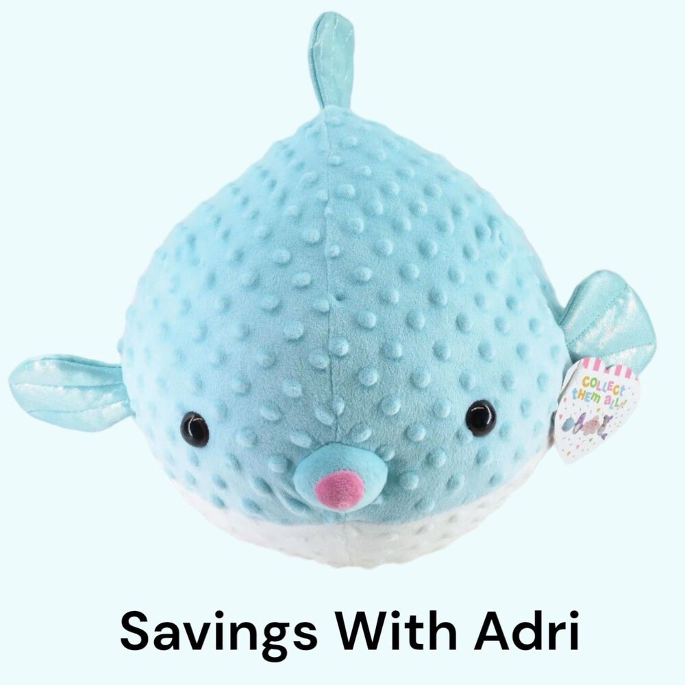 Valentine Hug Me Blowfish 15 Inch Teal and White Plush